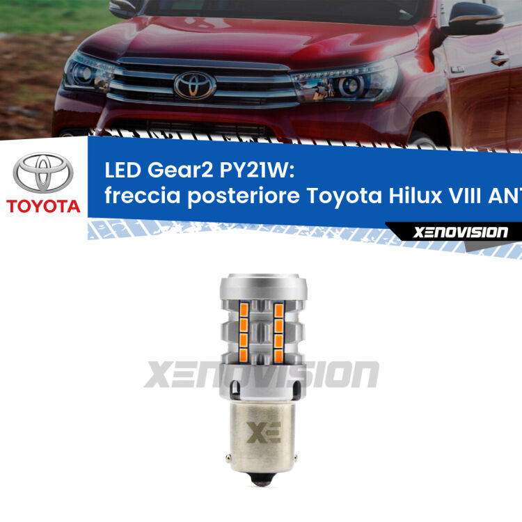 <strong>Freccia posteriore LED no-spie per Toyota Hilux VIII</strong> AN110 2015 in poi. Lampada <strong>PY21W</strong> modello Gear2 no Hyperflash.