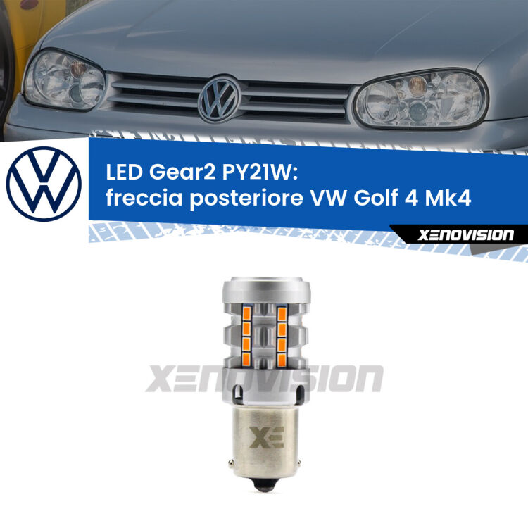 <strong>Freccia posteriore LED no-spie per VW Golf 4</strong> Mk4 faro bianco. Lampada <strong>PY21W</strong> modello Gear2 no Hyperflash.