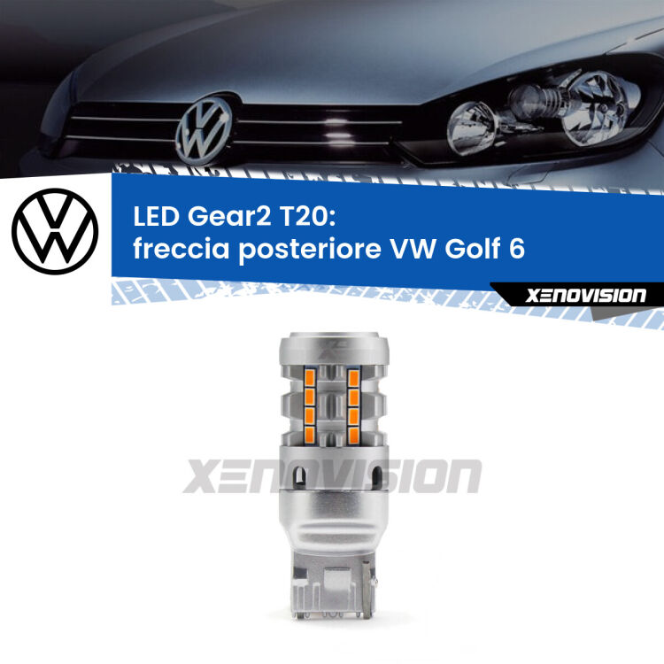 0 Freccia posteriore LED VW Golf 6 2008 - 2011: T20 Gear2 FINE SERIE: NO GARANZIA FINE SERIE: NO GARANZIA <strong>Freccia posteriore LED no-spie per VW Golf 6</strong> 2008 - 2011. Lampada <strong>T20</strong> modello Gear2 no Hyperflash.