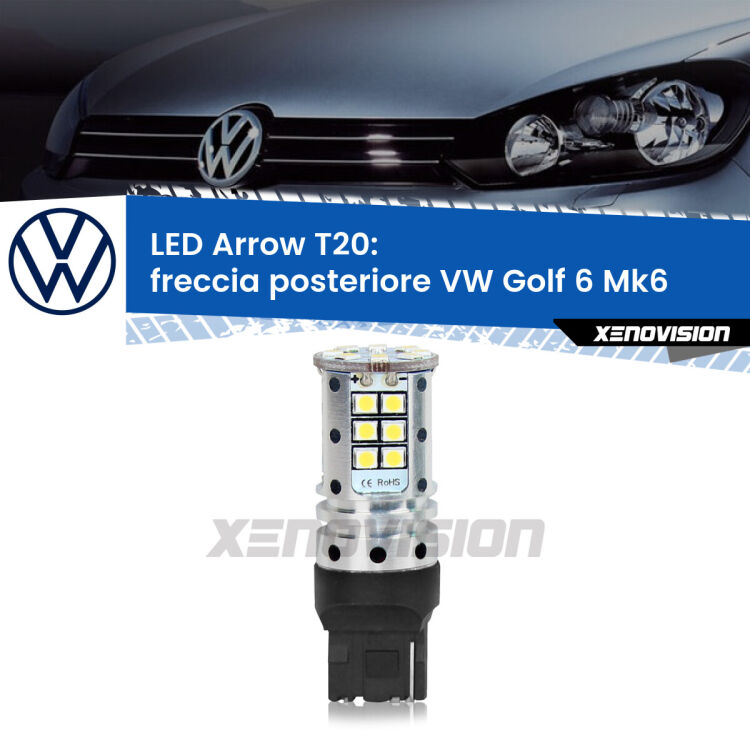 <strong>Freccia posteriore LED no-spie per VW Golf 6</strong> Mk6 2008 - 2011. Lampada <strong>T20</strong> no Hyperflash modello Arrow.