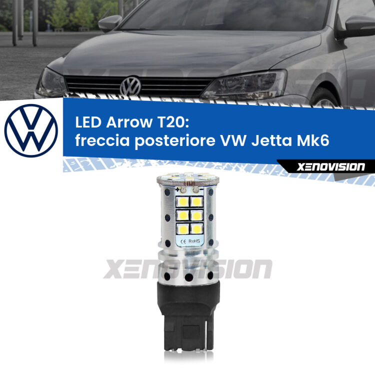 <strong>Freccia posteriore LED no-spie per VW Jetta</strong> Mk6 restyling. Lampada <strong>T20</strong> no Hyperflash modello Arrow.