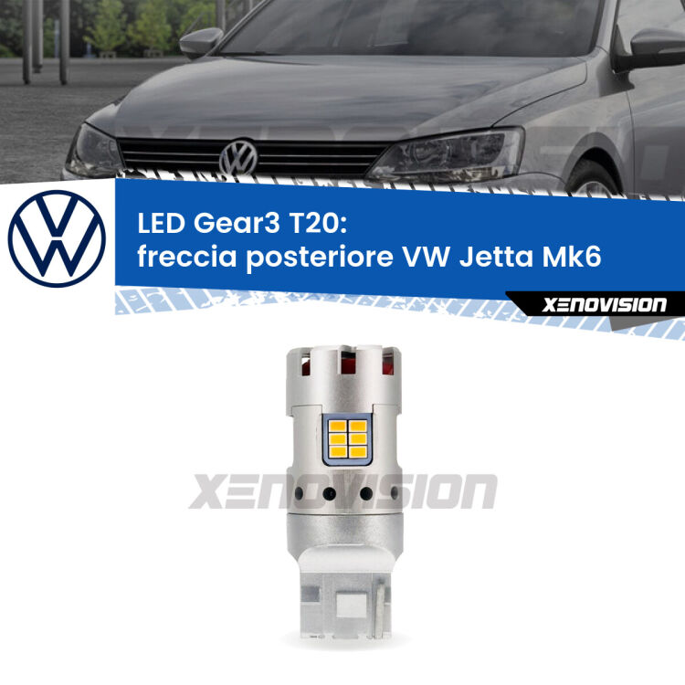 <strong>Freccia posteriore LED no-spie per VW Jetta</strong> Mk6 restyling. Lampada <strong>T20</strong> modello Gear3 no Hyperflash, raffreddata a ventola.