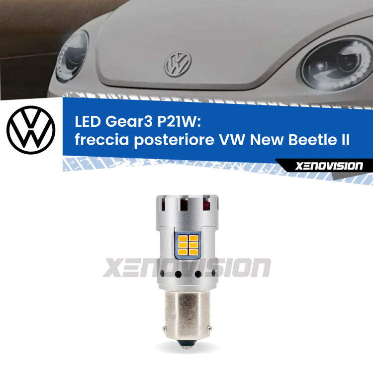 0 Freccia posteriore LED VW New Beetle II 2011 - 2019: P21W Gear3 <strong>Freccia posteriore LED no-spie per VW New Beetle</strong> II 2011 - 2019. Lampada <strong>P21W</strong> modello Gear3 no Hyperflash, raffreddata a ventola.