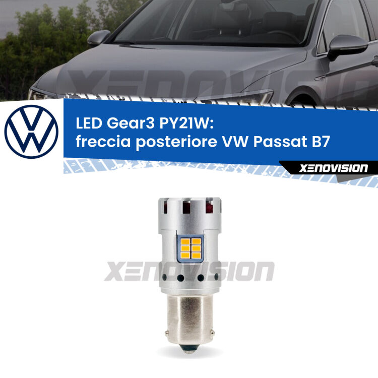 <strong>Freccia posteriore LED no-spie per VW Passat</strong> B7 2010 - 2014. Lampada <strong>PY21W</strong> modello Gear3 no Hyperflash, raffreddata a ventola.