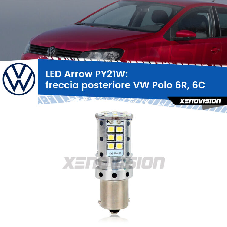 <strong>Freccia posteriore LED no-spie per VW Polo</strong> 6R, 6C 2009 - 2016. Lampada <strong>PY21W</strong> modello top di gamma Arrow.