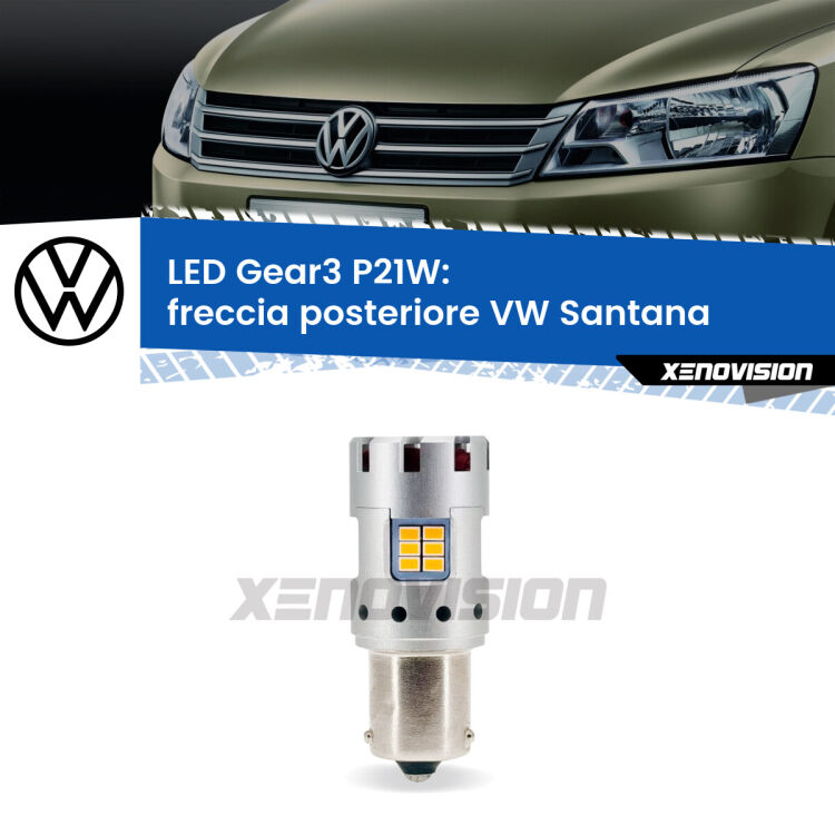 0 Freccia posteriore LED VW Santana 1995 - 2012: P21W Gear3 <strong>Freccia posteriore LED no-spie per VW Santana</strong> 1995 - 2012. Lampada <strong>P21W</strong> modello Gear3 no Hyperflash, raffreddata a ventola.