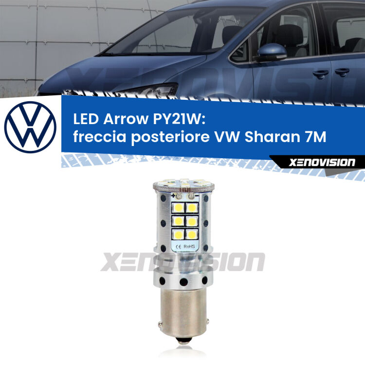 <strong>Freccia posteriore LED no-spie per VW Sharan</strong> 7M faro bianco. Lampada <strong>PY21W</strong> modello top di gamma Arrow.
