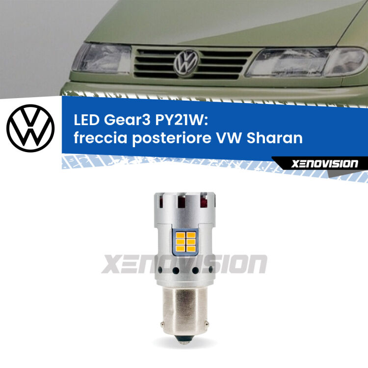 0 Freccia posteriore LED VW Sharan  faro bianco: PY21W Gear3 <strong>Freccia posteriore LED no-spie per VW Sharan</strong>  faro bianco. Lampada <strong>PY21W</strong> modello Gear3 no Hyperflash, raffreddata a ventola.