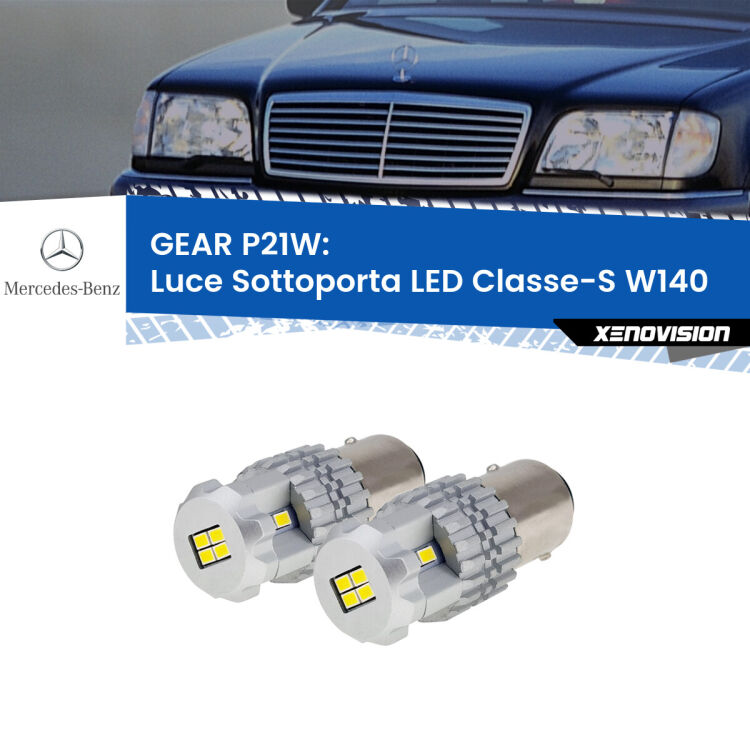 <strong>LED </strong><strong>Luce Sottoporta Mercedes Classe-S (W140) 1991 - 1998</strong> . Due lampade LED P21W effetto Stealth, ottima resa in ogni direzione, Qualità Massima.