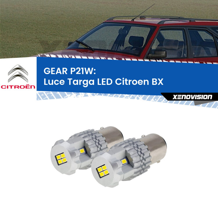 <strong>LED </strong><strong>Luce Targa Citroen BX  1982 - 1993</strong> . Due lampade LED P21W effetto Stealth, ottima resa in ogni direzione, Qualità Massima.