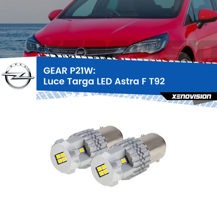 <strong>LED </strong><strong>Luce Targa Opel Astra F (T92) 1991 - 1998</strong> . Due lampade LED P21W effetto Stealth, ottima resa in ogni direzione, Qualità Massima.