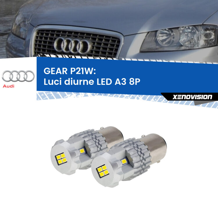 <strong>LED </strong><strong>Luci diurne Audi A3 (8P) 2003 - 2012</strong> . Due lampade LED P21W effetto Stealth, ottima resa in ogni direzione, Qualità Massima.