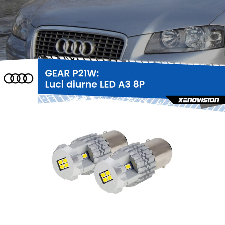 0 GEAR P21W: luci diurne LED Audi A3 (8P) 2003 - 2012 <strong>LED </strong><strong>Luci diurne Audi A3 (8P) 2003 - 2012</strong> . Due lampade LED P21W effetto Stealth, ottima resa in ogni direzione, Qualità Massima.