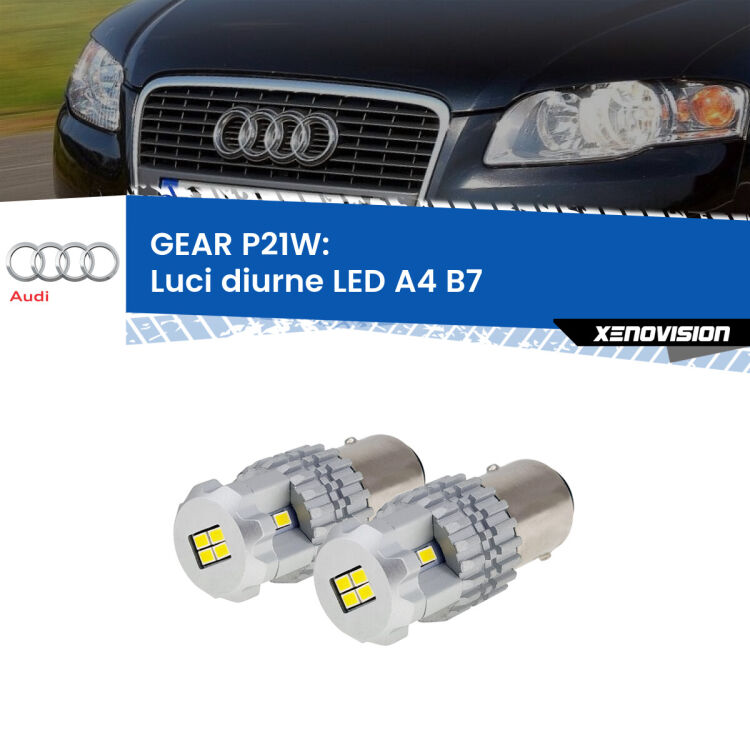 <strong>LED </strong><strong>Luci diurne Audi A4 (B7) 2004 - 2008</strong> . Due lampade LED P21W effetto Stealth, ottima resa in ogni direzione, Qualità Massima.
