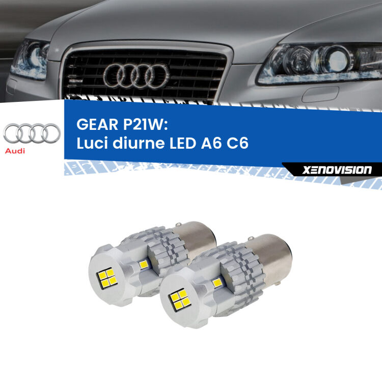 <strong>LED </strong><strong>Luci diurne Audi A6 (C6) 2004 - 2011</strong> . Due lampade LED P21W effetto Stealth, ottima resa in ogni direzione, Qualità Massima.