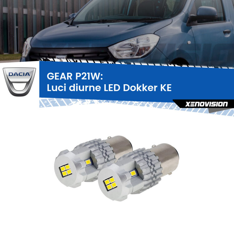 <strong>LED </strong><strong>Luci diurne Dacia Dokker (KE) 2012 in poi</strong> . Due lampade LED P21W effetto Stealth, ottima resa in ogni direzione, Qualità Massima.