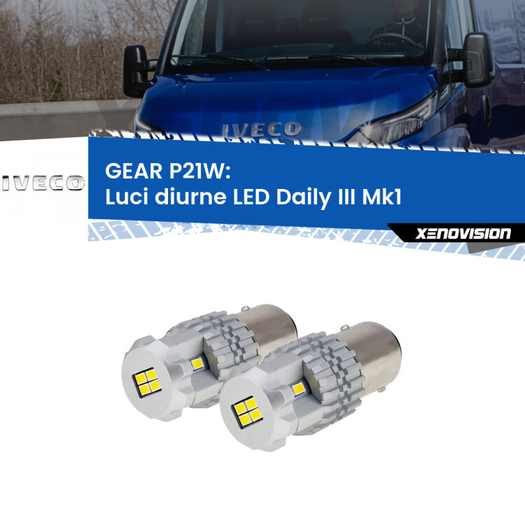 0 GEAR P21W: luci diurne LED Iveco Daily III (Mk1) 2014 - 2016 <strong>LED </strong><strong>Luci diurne Iveco Daily III (Mk1) 2014 - 2016</strong> . Due lampade LED P21W effetto Stealth, ottima resa in ogni direzione, Qualità Massima.