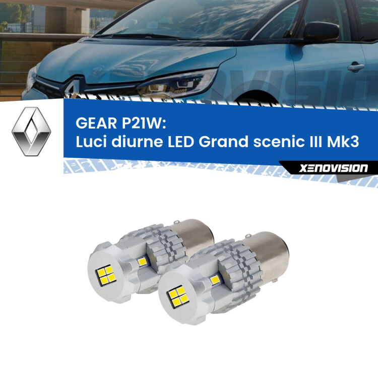 <strong>LED </strong><strong>Luci diurne Renault Grand scenic III (Mk3) 2009 - 2011</strong> . Due lampade LED P21W effetto Stealth, ottima resa in ogni direzione, Qualità Massima.