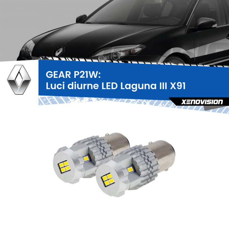 <strong>LED </strong><strong>Luci diurne Renault Laguna III (X91) 2007 - 2010</strong> . Due lampade LED P21W effetto Stealth, ottima resa in ogni direzione, Qualità Massima.