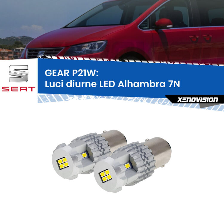 <strong>LED </strong><strong>Luci diurne Seat Alhambra (7N) 2010 in poi</strong> . Due lampade LED P21W effetto Stealth, ottima resa in ogni direzione, Qualità Massima.