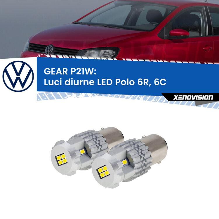 <strong>LED </strong><strong>Luci diurne VW Polo (6R, 6C) 2009 - 2016</strong> . Due lampade LED P21W effetto Stealth, ottima resa in ogni direzione, Qualità Massima.