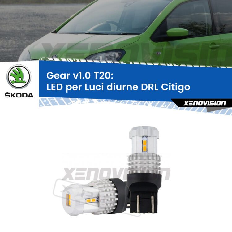 0 Luci diurne LED Skoda Citigo con parabola singola: T20 Gear <strong>LED T20 </strong><strong>Luci diurne</strong> <strong>Skoda</strong> <strong>Citigo </strong> con parabola singola. Coppia LED effetto Stealth, ottima resa in ogni direzione, Qualità Massima.