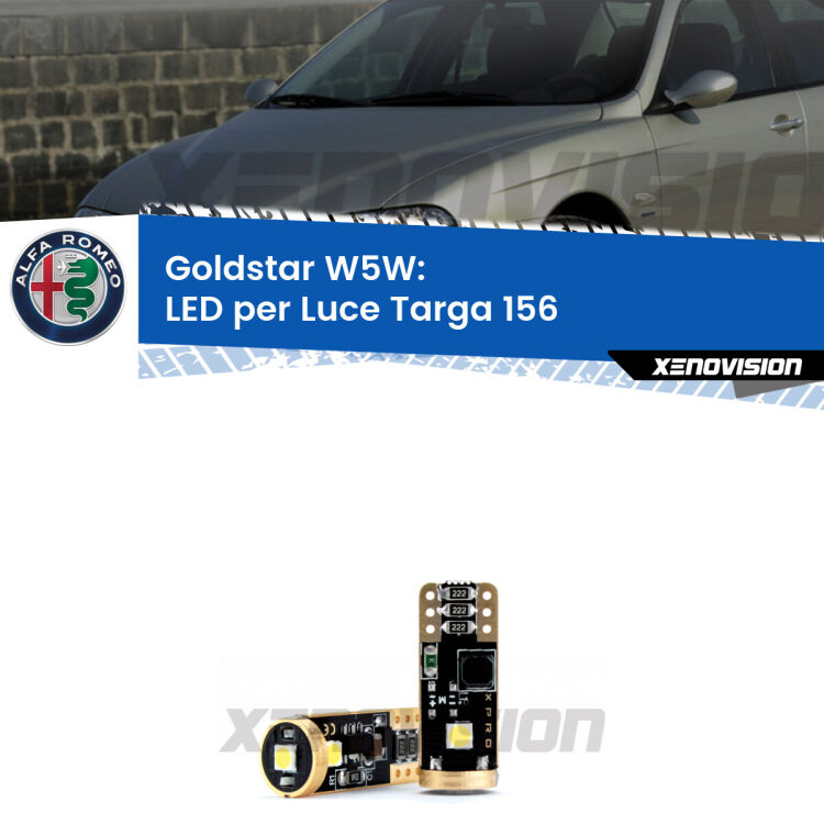 0 Goldstar W5W: LED per Luce Targa 156 (932) 1997 -2005 <p><strong>Luce Targa LED Alfa romeo 156</strong>: ottima luminosità a 360 gradi. Si inseriscono ovunque. Canbus, Top Quality. </p>