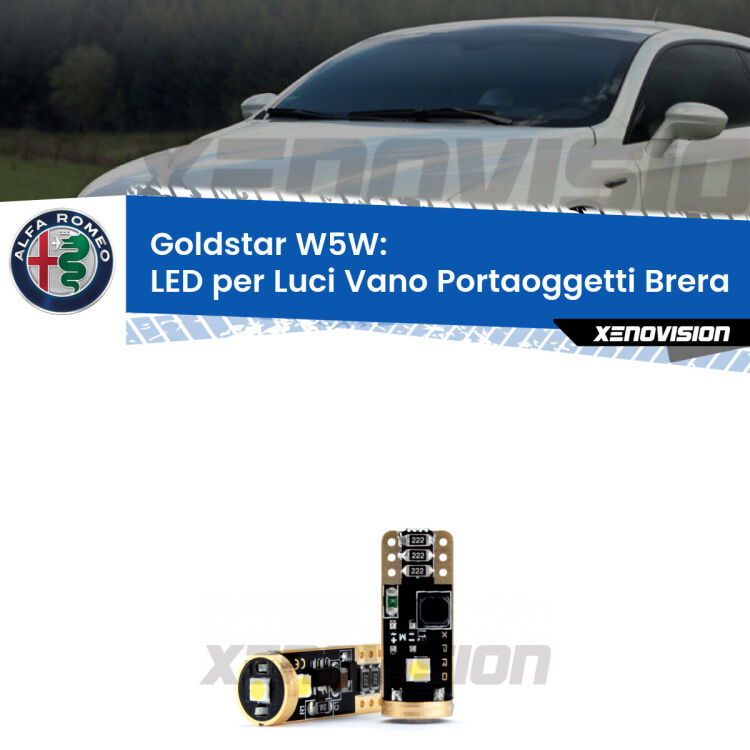 0 Goldstar W5W: LED per Luci Vano Portaoggetti Brera (939) 2006 -2010 <p><strong>Luci Vano Portaoggetti LED Alfa romeo Brera</strong>: ottima luminosità a 360 gradi. Si inseriscono ovunque. Canbus, Top Quality. </p>