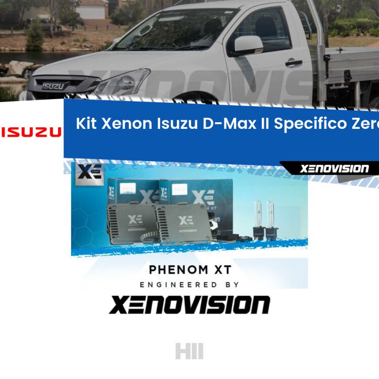 <strong>Kit Xenon </strong><strong>H11 </strong><strong>Professionale</strong> per Isuzu D-Max II Mk2 (a parabola doppia). Taglio di luce perfetto, zero spie e riverberi. Leggendaria elettronica Canbus Xenovision. Qualità Massima Garantita.