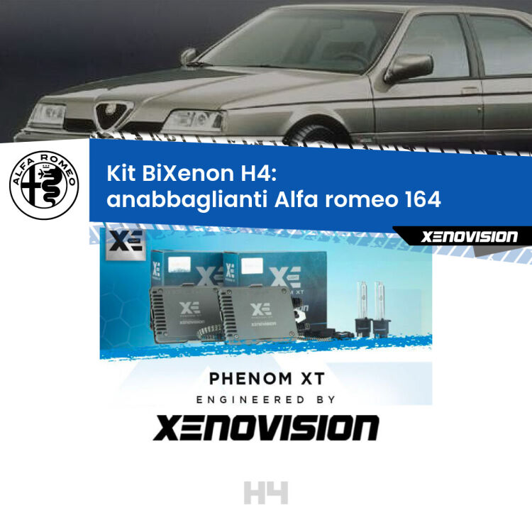 0 H4: Kit Bi Xenon Alfa romeo 164  (1987 - 1991) Specifico Zero-Spie Kit Bixenon professionale H4 per Alfa romeo 164  (1987 - 1991). Taglio di luce perfetto, zero spie e riverberi. Leggendaria elettronica Canbus Xenovision. Qualità Massima Garantita.