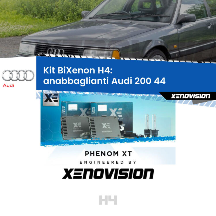 Kit Bixenon professionale H4 per Audi 200 44 (1983 - 1991). Taglio di luce perfetto, zero spie e riverberi. Leggendaria elettronica Canbus Xenovision. Qualità Massima Garantita.