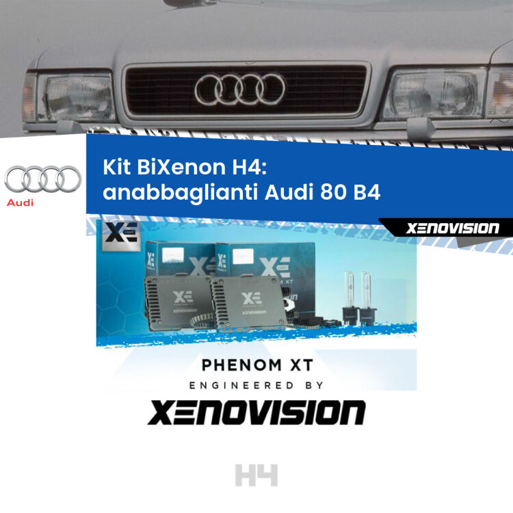 Kit Bixenon professionale H4 per Audi 80 B4 (a parabola singola). Taglio di luce perfetto, zero spie e riverberi. Leggendaria elettronica Canbus Xenovision. Qualità Massima Garantita.