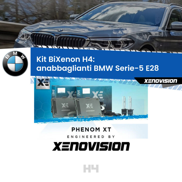 Kit Bixenon professionale H4 per BMW Serie-5 E28 (1981 - 1988). Taglio di luce perfetto, zero spie e riverberi. Leggendaria elettronica Canbus Xenovision. Qualità Massima Garantita.
