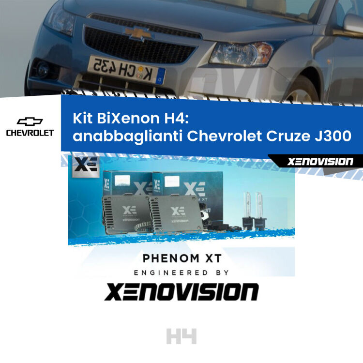 0 H4: Kit Bi Xenon Chevrolet Cruze J300 (2009 - 2019) Specifico Zero-Spie Kit Bixenon professionale H4 per Chevrolet Cruze J300 (2009 - 2019). Taglio di luce perfetto, zero spie e riverberi. Leggendaria elettronica Canbus Xenovision. Qualità Massima Garantita.
