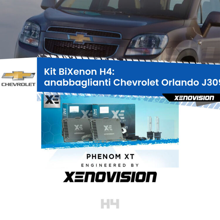 Kit Bixenon professionale H4 per Chevrolet Orlando J309 (2011 - 2019). Taglio di luce perfetto, zero spie e riverberi. Leggendaria elettronica Canbus Xenovision. Qualità Massima Garantita.