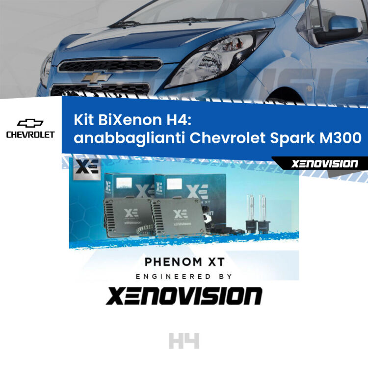 0 H4: Kit Bi Xenon Chevrolet Spark M300 (2009 - 2016) Specifico Zero-Spie Kit Bixenon professionale H4 per Chevrolet Spark M300 (2009 - 2016). Taglio di luce perfetto, zero spie e riverberi. Leggendaria elettronica Canbus Xenovision. Qualità Massima Garantita.