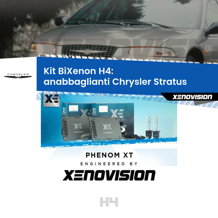 0 H4: Kit Bi Xenon Chrysler Stratus  (1995 - 2001) Specifico Zero-Spie Kit Bixenon professionale H4 per Chrysler Stratus  (1995 - 2001). Taglio di luce perfetto, zero spie e riverberi. Leggendaria elettronica Canbus Xenovision. Qualità Massima Garantita.