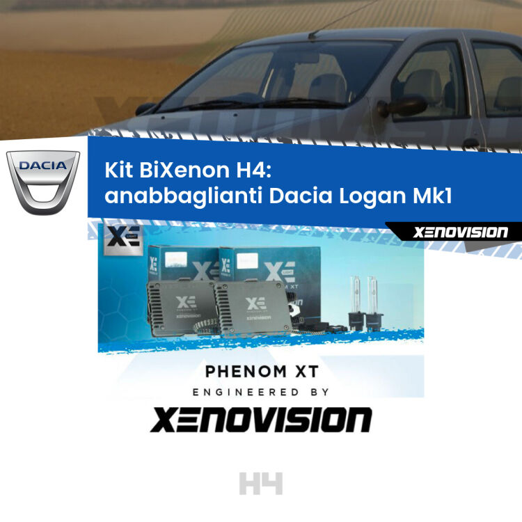 Kit Bixenon professionale H4 per Dacia Logan Mk1 (2004 - 2011). Taglio di luce perfetto, zero spie e riverberi. Leggendaria elettronica Canbus Xenovision. Qualità Massima Garantita.