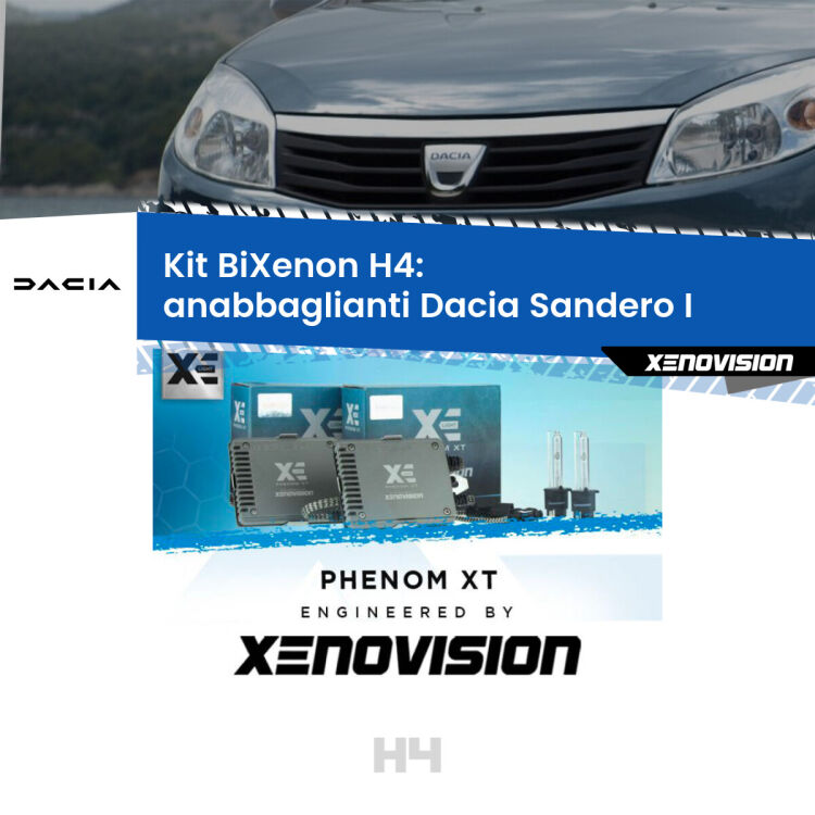 0 H4: Kit Bi Xenon Dacia Sandero I (2008 - 2012) Specifico Zero-Spie Kit Bixenon professionale H4 per Dacia Sandero I (2008 - 2012). Taglio di luce perfetto, zero spie e riverberi. Leggendaria elettronica Canbus Xenovision. Qualità Massima Garantita.