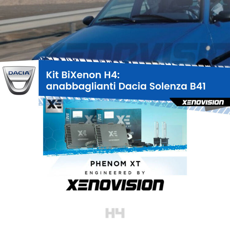 Kit Bixenon professionale H4 per Dacia Solenza B41 (2003 in poi). Taglio di luce perfetto, zero spie e riverberi. Leggendaria elettronica Canbus Xenovision. Qualità Massima Garantita.