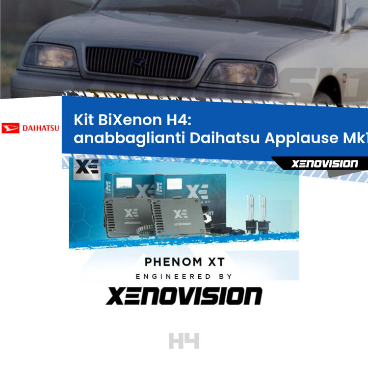 Kit Bixenon professionale H4 per Daihatsu Applause Mk1 (1989 - 1997). Taglio di luce perfetto, zero spie e riverberi. Leggendaria elettronica Canbus Xenovision. Qualità Massima Garantita.