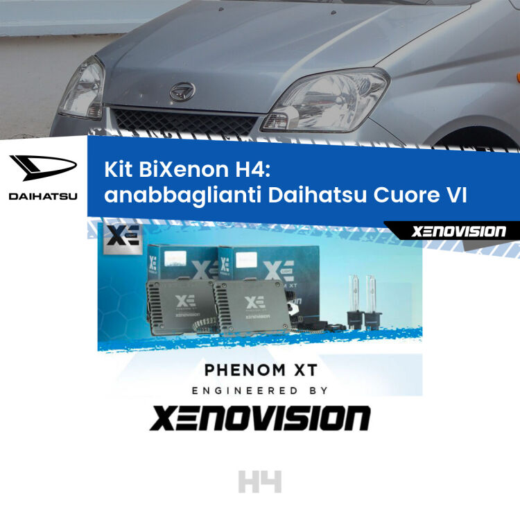 0 H4: Kit Bi Xenon Daihatsu Cuore VI (2003 - 2007) Specifico Zero-Spie Kit Bixenon professionale H4 per Daihatsu Cuore VI (2003 - 2007). Taglio di luce perfetto, zero spie e riverberi. Leggendaria elettronica Canbus Xenovision. Qualità Massima Garantita.