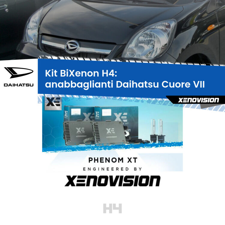 0 H4: Kit Bi Xenon Daihatsu Cuore VII (2007 - 2018) Specifico Zero-Spie Kit Bixenon professionale H4 per Daihatsu Cuore VII (2007 - 2018). Taglio di luce perfetto, zero spie e riverberi. Leggendaria elettronica Canbus Xenovision. Qualità Massima Garantita.