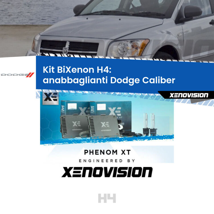 Kit Bixenon professionale H4 per Dodge Caliber  (2006 - 2011). Taglio di luce perfetto, zero spie e riverberi. Leggendaria elettronica Canbus Xenovision. Qualità Massima Garantita.
