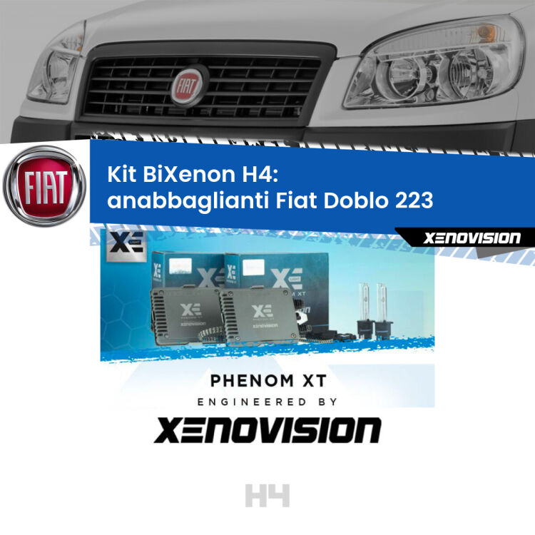 Kit Bixenon professionale H4 per Fiat Doblo 223 (2000 - 2010). Taglio di luce perfetto, zero spie e riverberi. Leggendaria elettronica Canbus Xenovision. Qualità Massima Garantita.