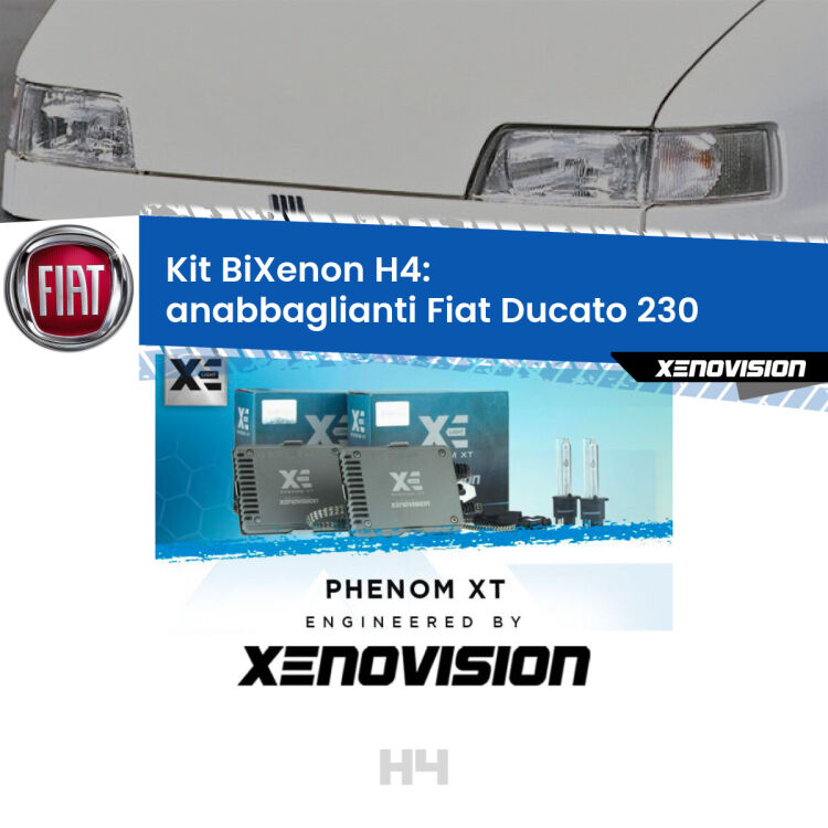 Kit Bixenon professionale H4 per Fiat Ducato 230 (1994 - 2002). Taglio di luce perfetto, zero spie e riverberi. Leggendaria elettronica Canbus Xenovision. Qualità Massima Garantita.