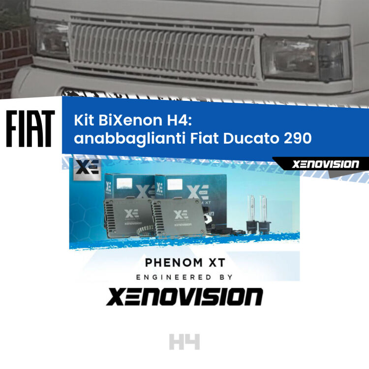 0 H4: Kit Bi Xenon Fiat Ducato 290 (1989 - 1994) Specifico Zero-Spie Kit Bixenon professionale H4 per Fiat Ducato 290 (1989 - 1994). Taglio di luce perfetto, zero spie e riverberi. Leggendaria elettronica Canbus Xenovision. Qualità Massima Garantita.