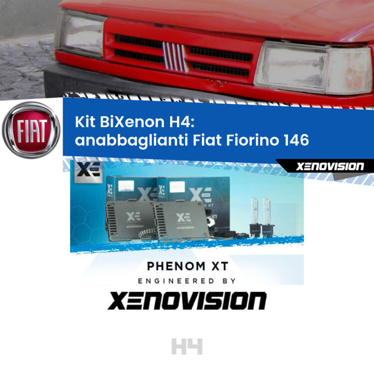 Kit Bixenon professionale H4 per Fiat Fiorino 146 (1988 - 2001). Taglio di luce perfetto, zero spie e riverberi. Leggendaria elettronica Canbus Xenovision. Qualità Massima Garantita.