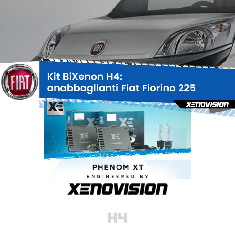 Kit Bixenon professionale H4 per Fiat Fiorino 225 (2008 - 2021). Taglio di luce perfetto, zero spie e riverberi. Leggendaria elettronica Canbus Xenovision. Qualità Massima Garantita.