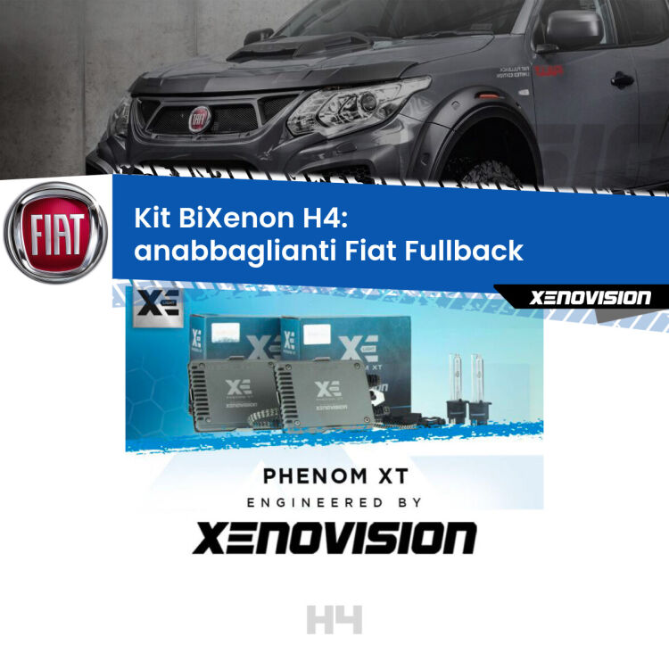 Kit Bixenon professionale H4 per Fiat Fullback  (2016 - 2019). Taglio di luce perfetto, zero spie e riverberi. Leggendaria elettronica Canbus Xenovision. Qualità Massima Garantita.